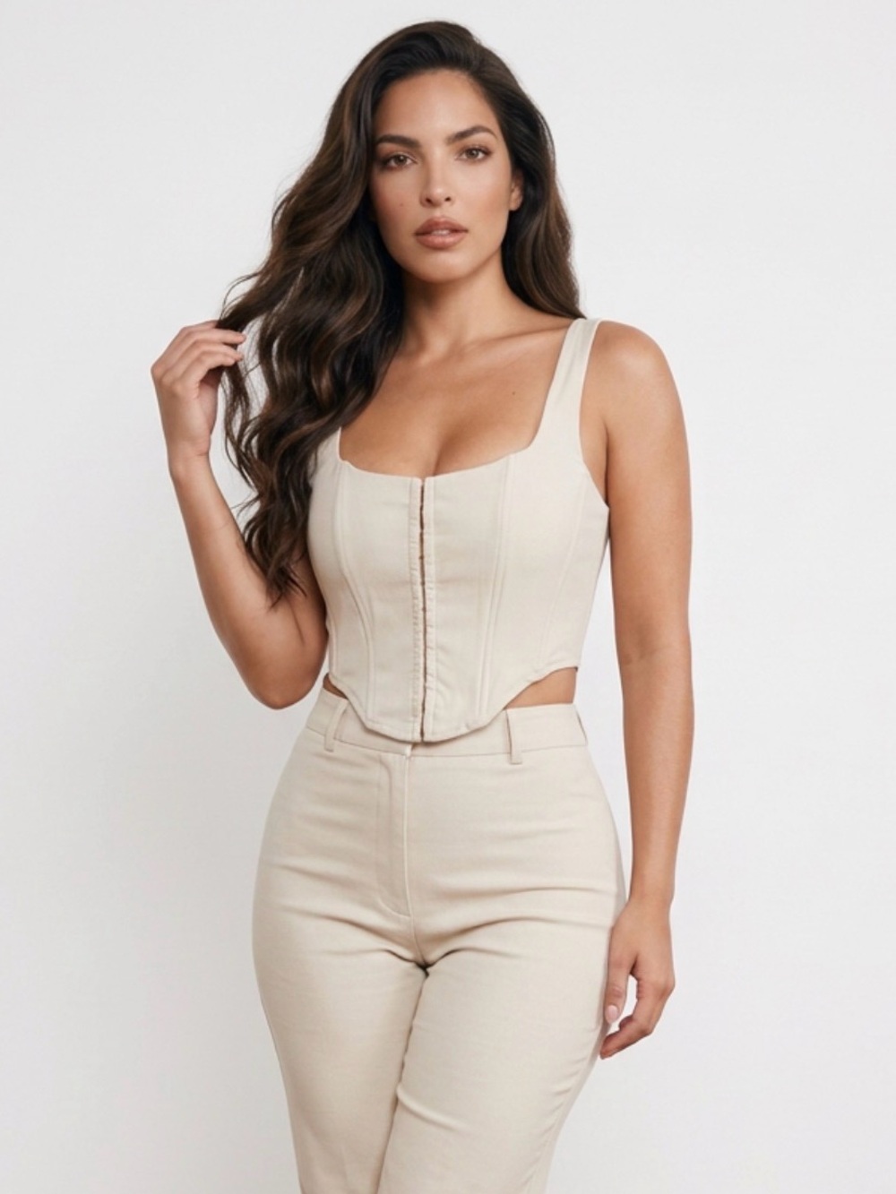 Garage bone coloured hook and eye front closure corset crop top - Picture 2 of 8